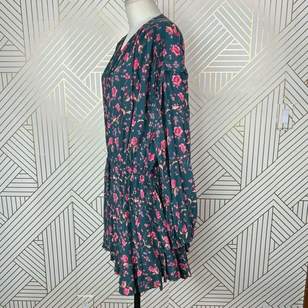 Free People Flower Fields Mini Dress Green Pink Floral Print Size‎ Medium